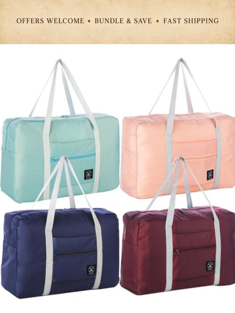 4 Pack Foldable Travel Duffel Bags Waterproof Nylon Gym Sports Luggage